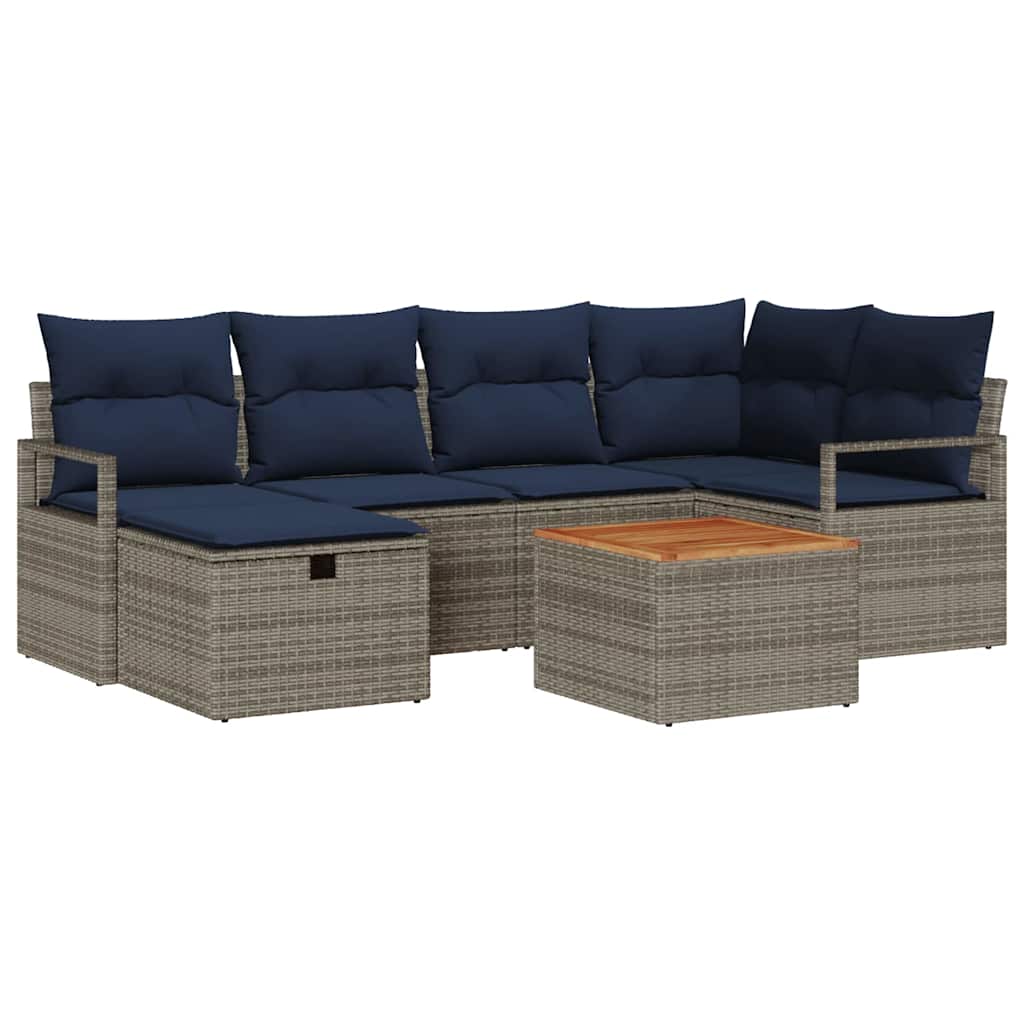 Conjunto de sofás de jardín 7 pcs Gris ratán sintético