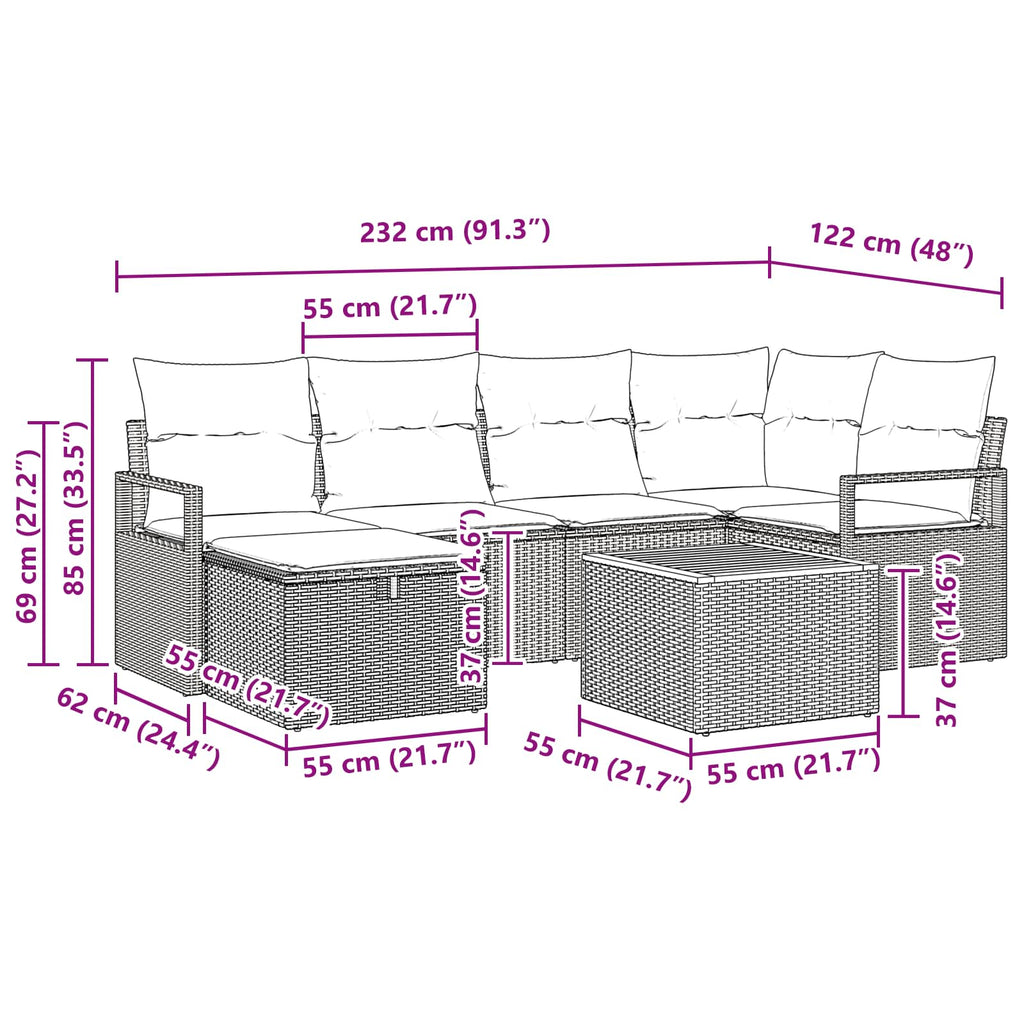 Conjunto de sofás de jardín 7 pcs Gris ratán sintético