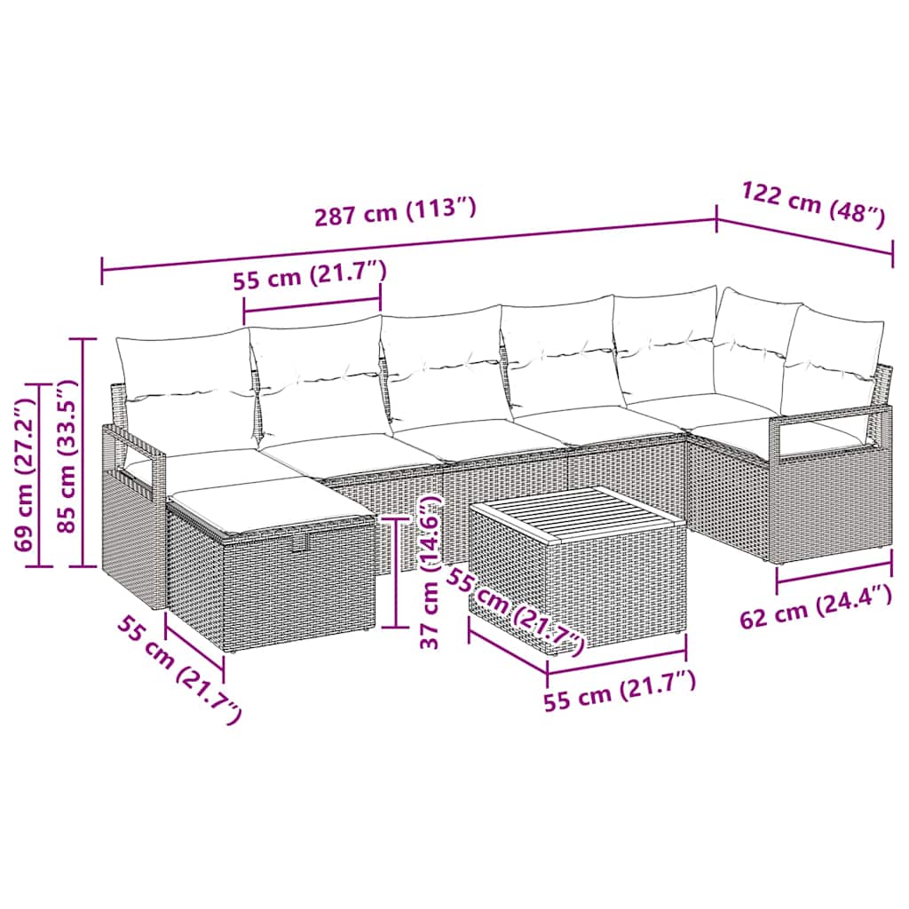 Conjunto de sofás de jardín 8 pcs Negro ratán sintético