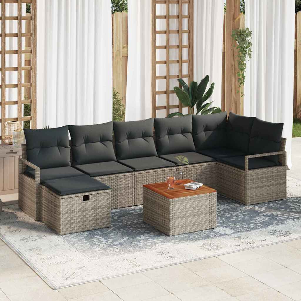 Conjunto de sofás de jardín 8 pcs Gris ratán sintético