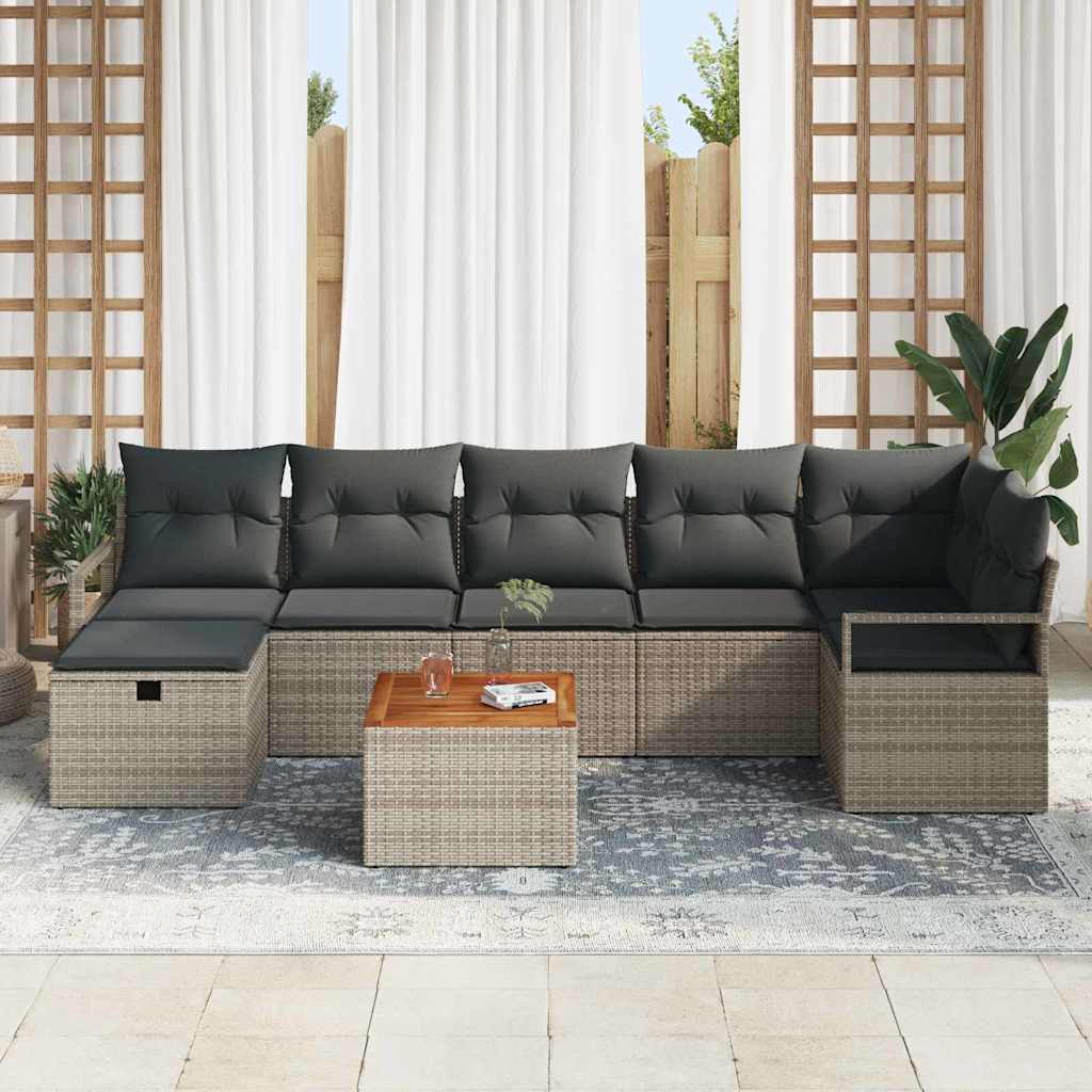 Conjunto de sofás de jardín 8 pcs Gris ratán sintético