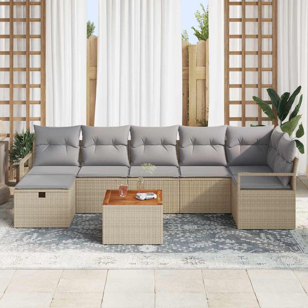 Conjunto de sofás de jardín 8 pcs Beige ratán sintético