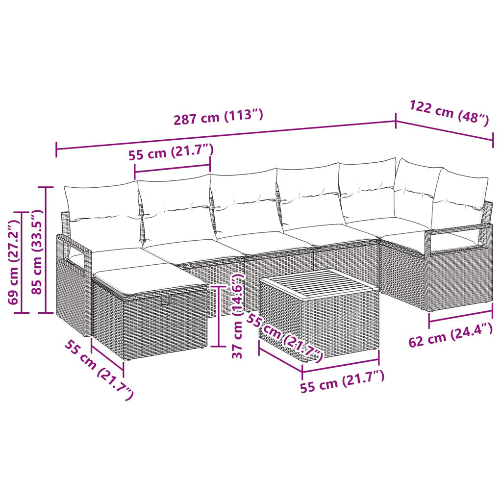 Conjunto de sofás de jardín 8 pcs Gris ratán sintético