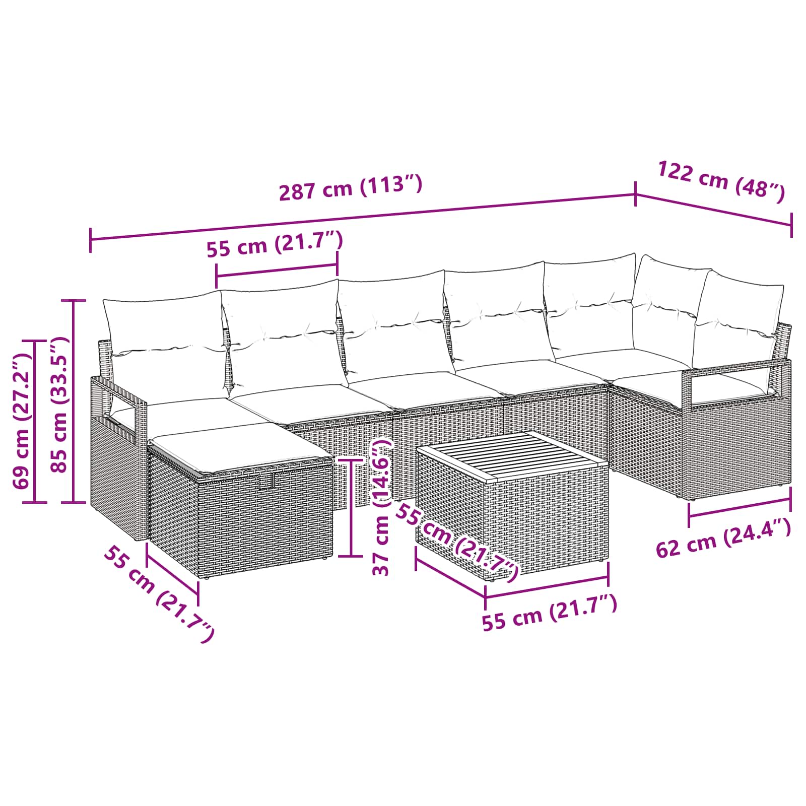 Conjunto de sofás de jardín 8 pcs Gris ratán sintético