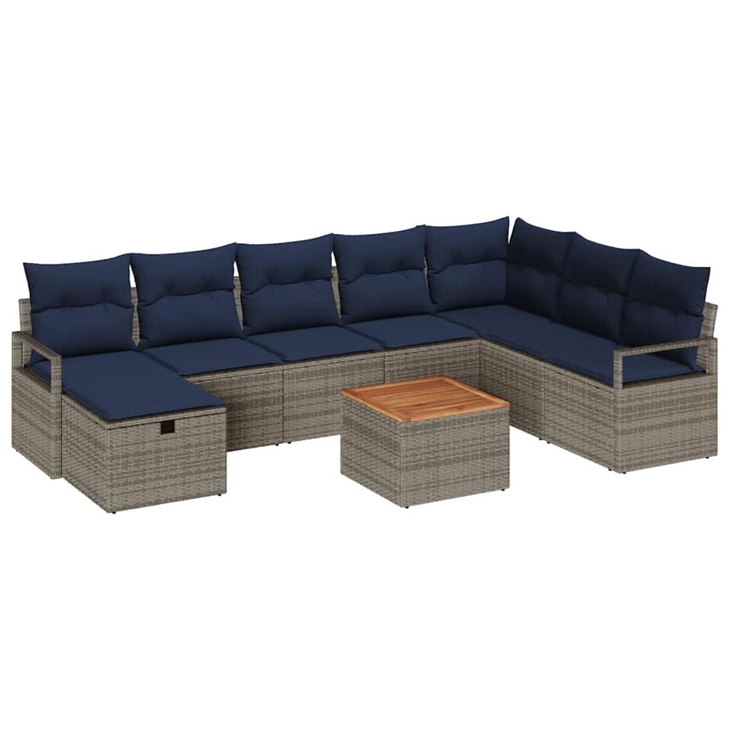 Conjunto de sofás de jardín 9 pcs Gris ratán sintético