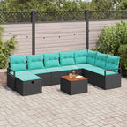 Conjunto de sofás de jardín 9 pcs Negro ratán sintético