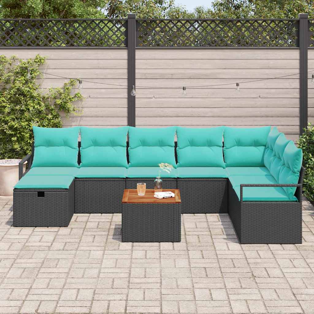 Conjunto de sofás de jardín 9 pcs Negro ratán sintético