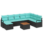 Conjunto de sofás de jardín 9 pcs Negro ratán sintético