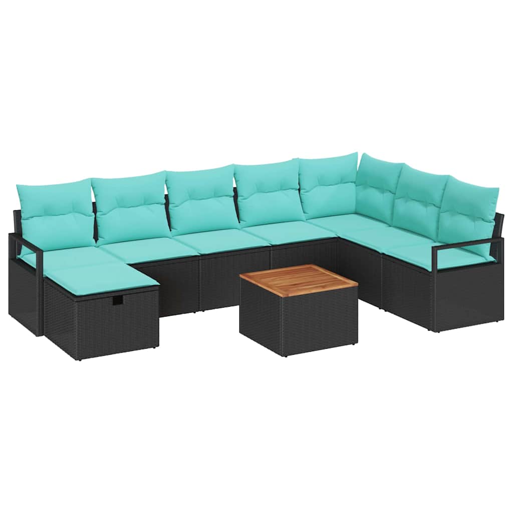 Conjunto de sofás de jardín 9 pcs Negro ratán sintético