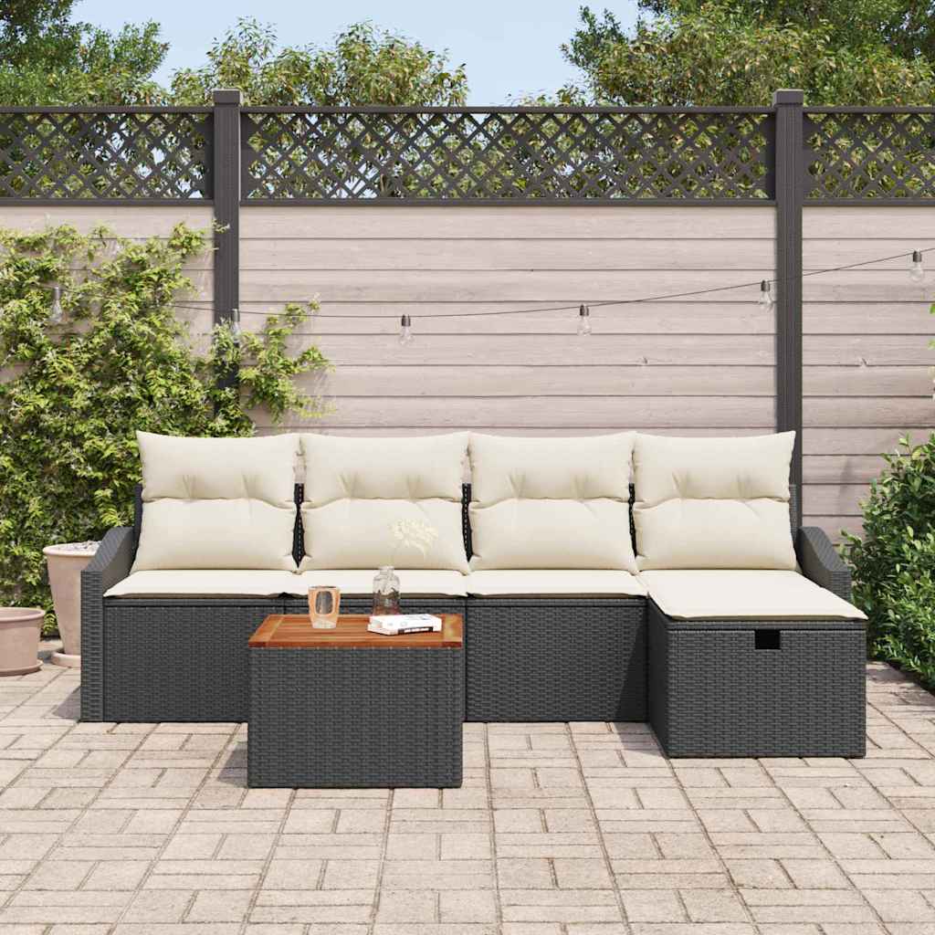 Conjunto de sofás de jardín 6 pcs Negro ratán sintético