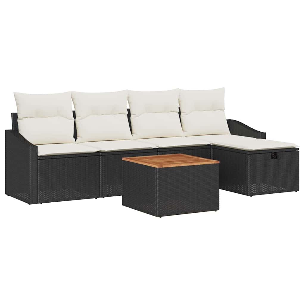 Conjunto de sofás de jardín 6 pcs Negro ratán sintético