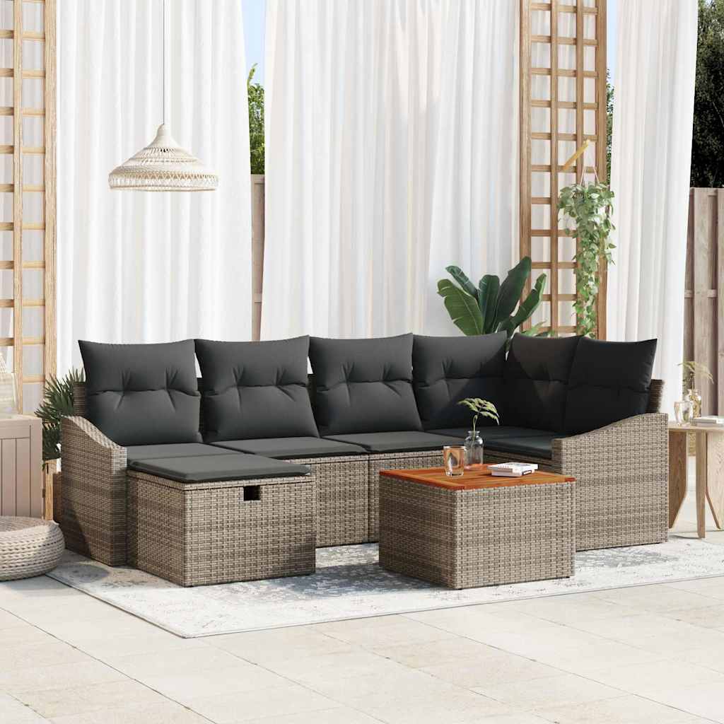 Conjunto de sofás de jardín 7 pcs Beige ratán sintético