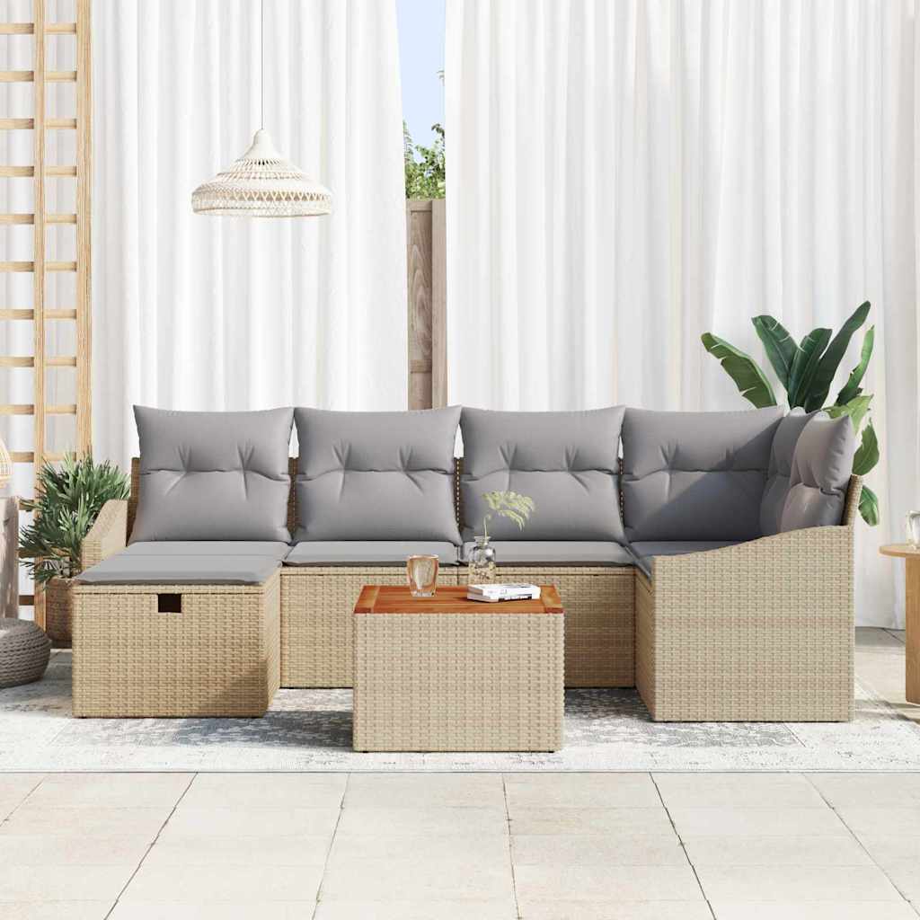Conjunto de sofás de jardín 7 pcs Beige ratán sintético