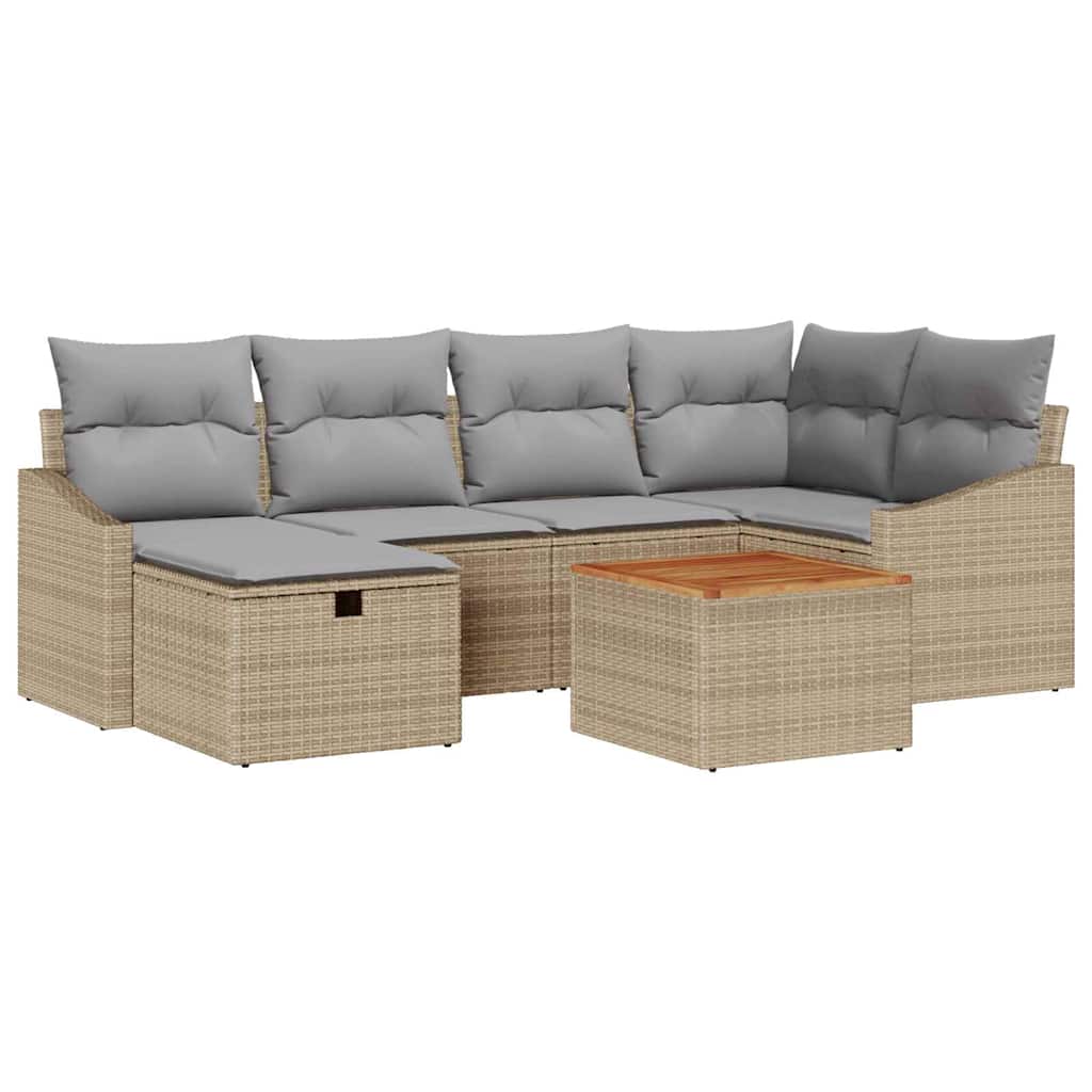Conjunto de sofás de jardín 7 pcs Beige ratán sintético