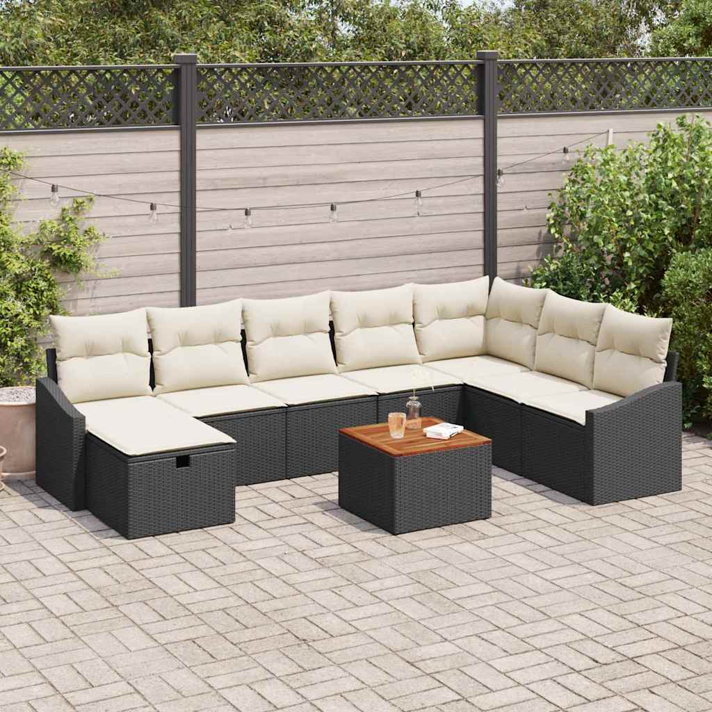 Conjunto de sofás de jardín 9 pcs Beige ratán sintético