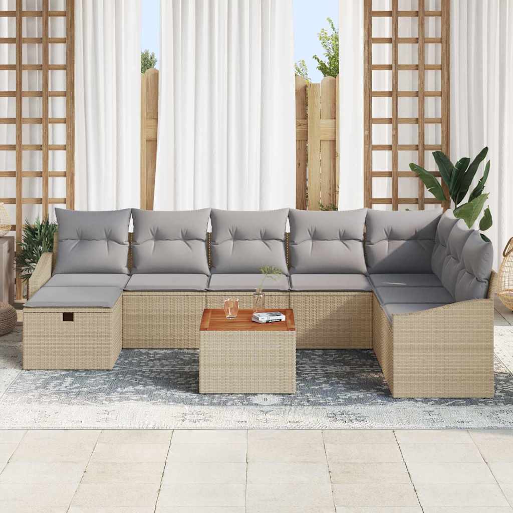Conjunto de sofás de jardín 9 pcs Beige ratán sintético