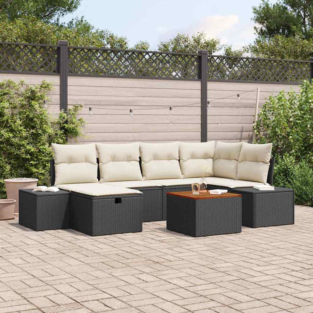 Conjunto de sofás de jardín 7 pcs Negro ratán sintético