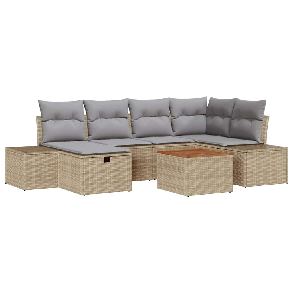 Conjunto de sofás de jardín 7 pcs Beige ratán sintético