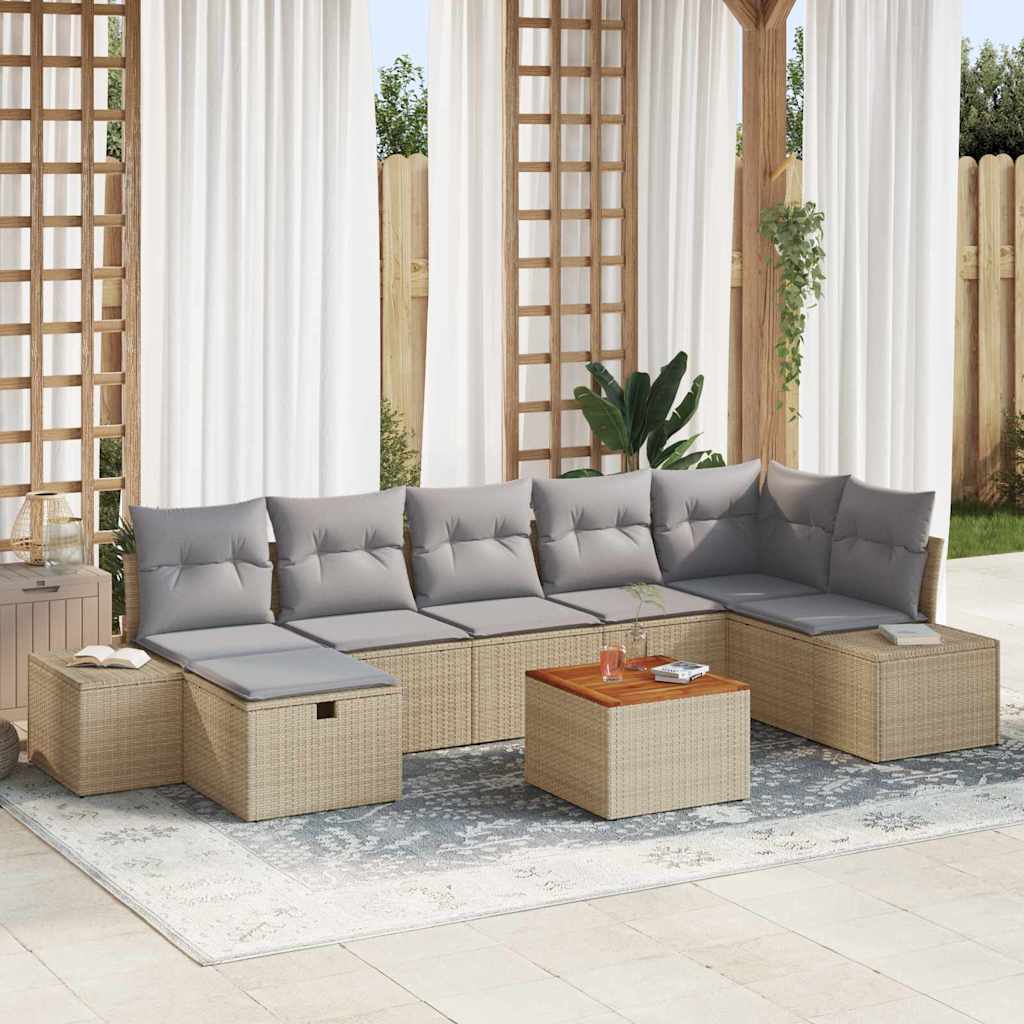 Conjunto de sofás de jardín 8 pcs Beige ratán sintético