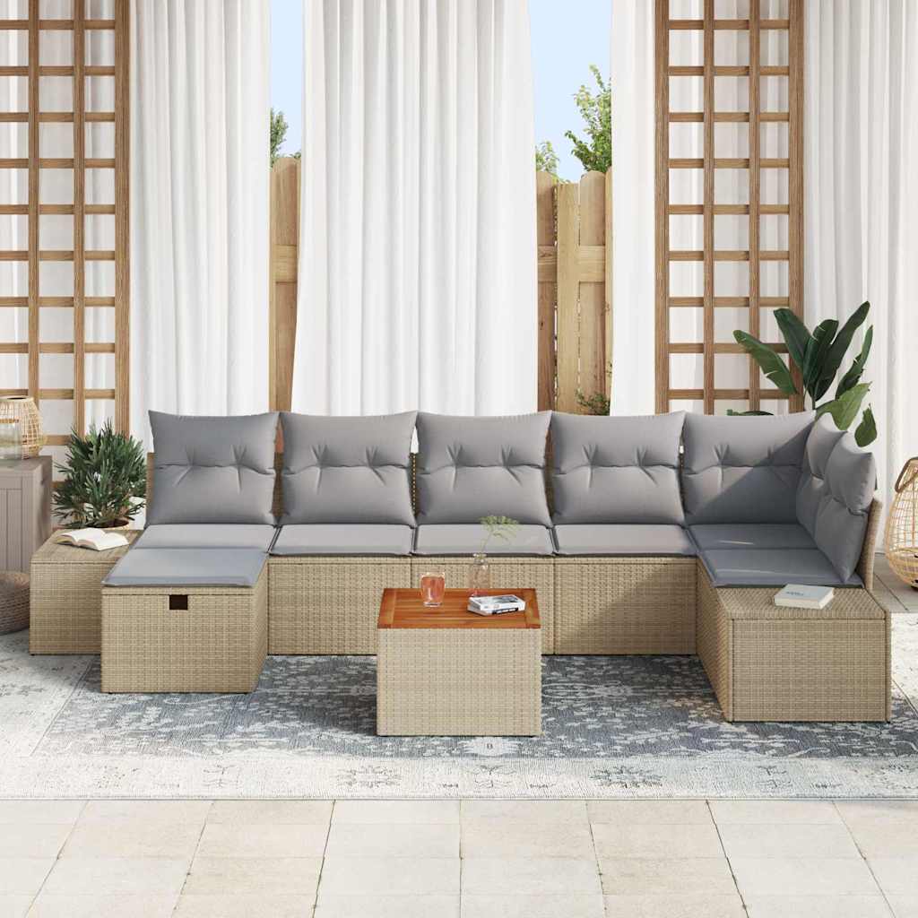 Conjunto de sofás de jardín 8 pcs Beige ratán sintético