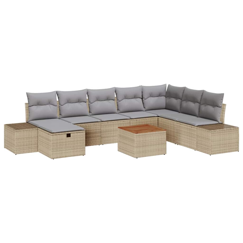 Conjunto de sofás de jardín 9 pcs Beige ratán sintético