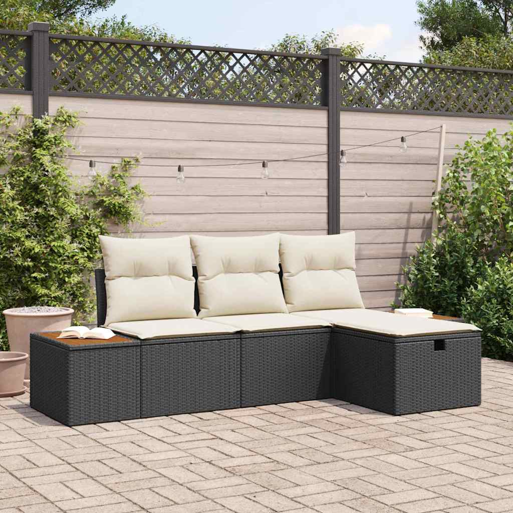 Conjunto de sofá de jardín con cojín 4 pcs Beige Poliratán