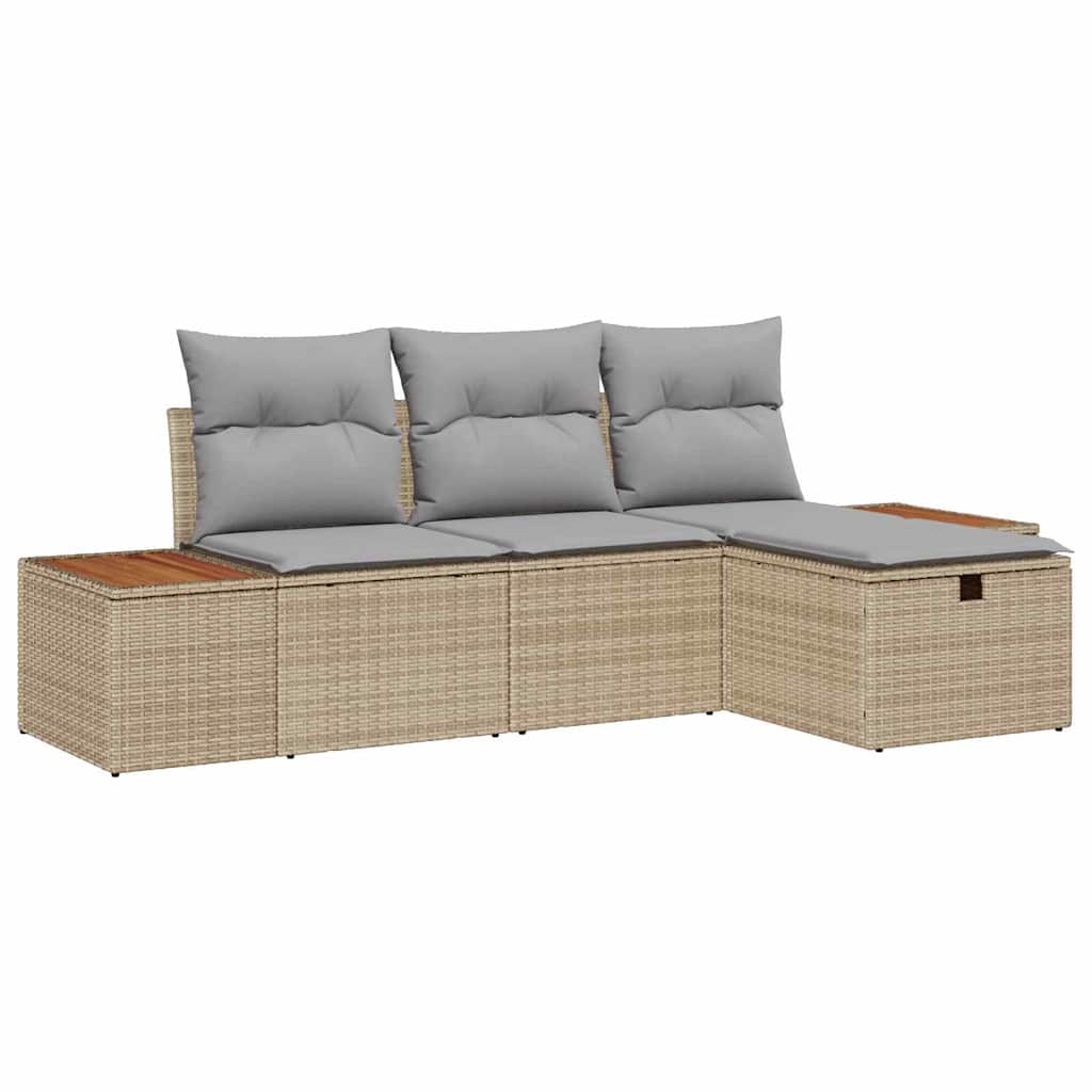 Conjunto de sofá de jardín con cojín 4 pcs Beige Poliratán