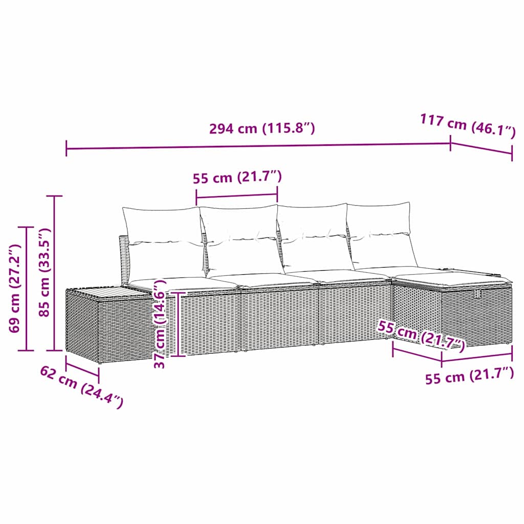 Conjunto de sofás de jardín 5 pcs Beige ratán sintético