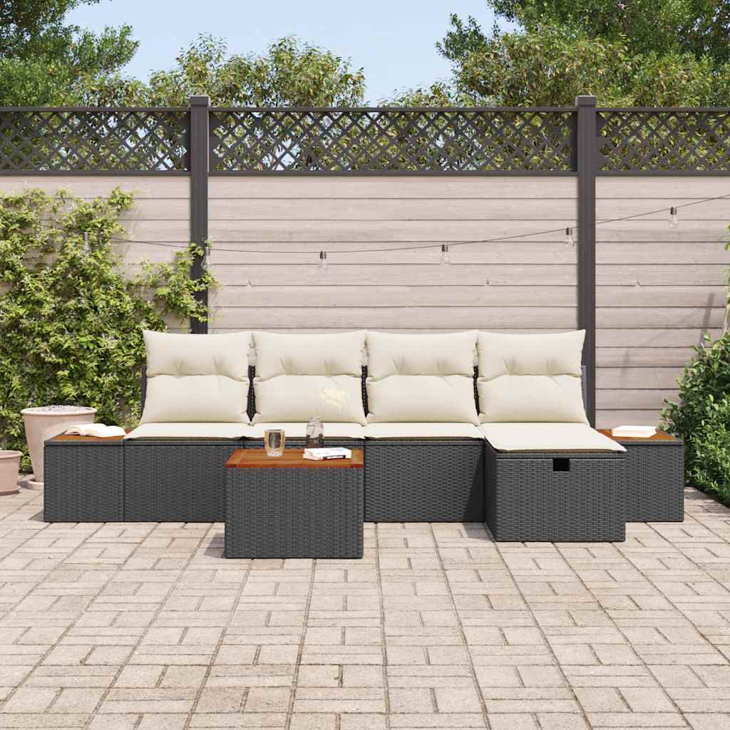 Conjunto de sofás de jardín 6 pcs Negro ratán sintético