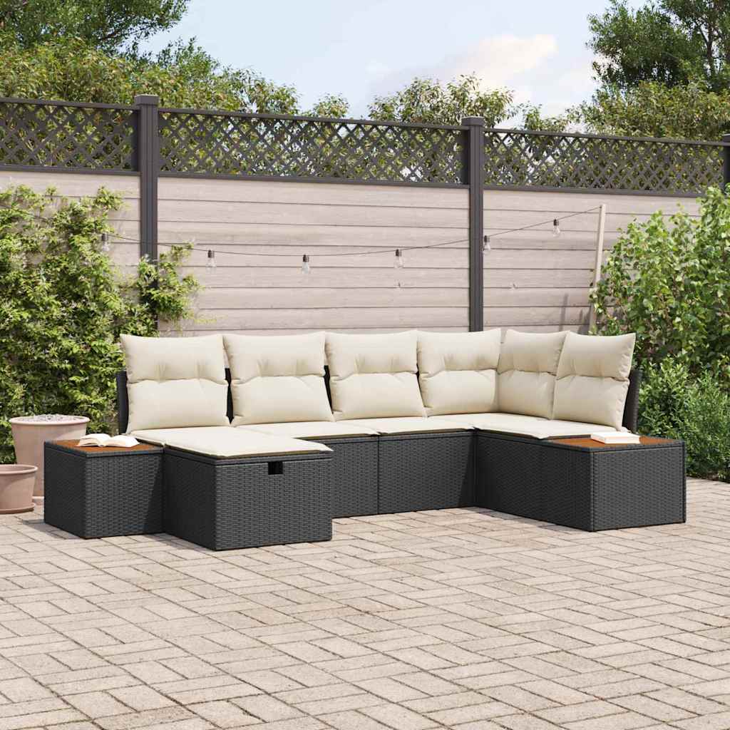 Conjunto de sofás de jardín 6 pcs Negro ratán sintético