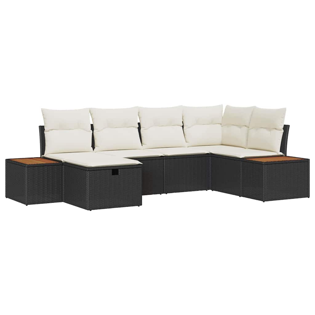 Conjunto de sofás de jardín 6 pcs Negro ratán sintético