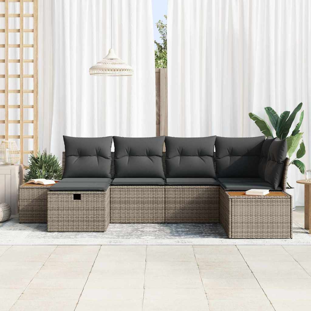 Conjunto de sofás de jardín 6 pcs Gris ratán sintético