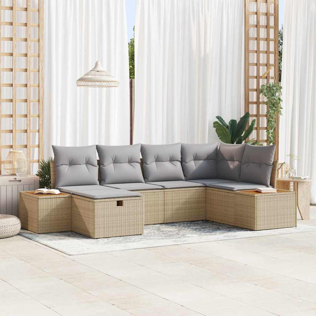 Conjunto de sofás de jardín 6 pcs Beige ratán sintético