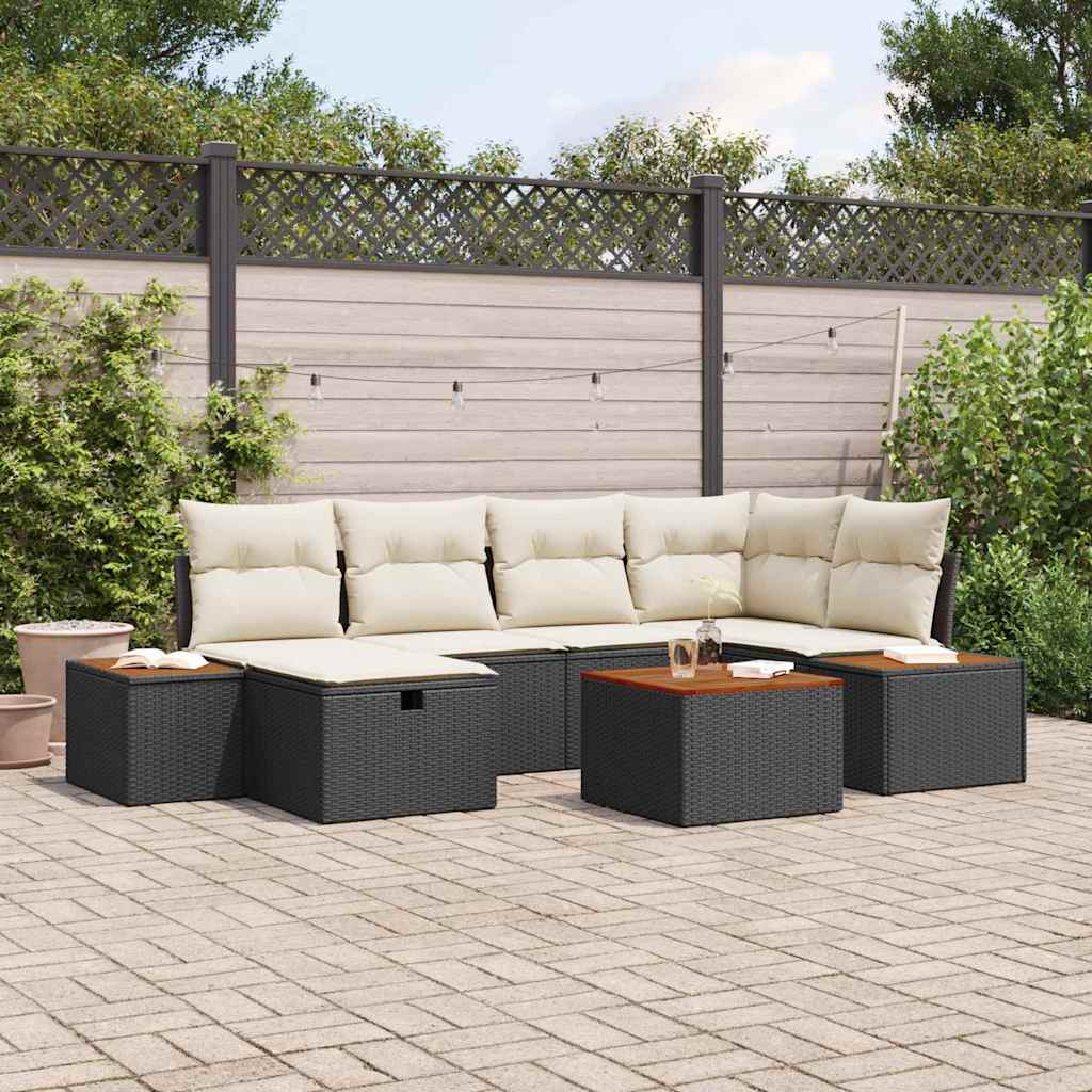 Conjunto de sofás de jardín 7 pcs Negro ratán sintético