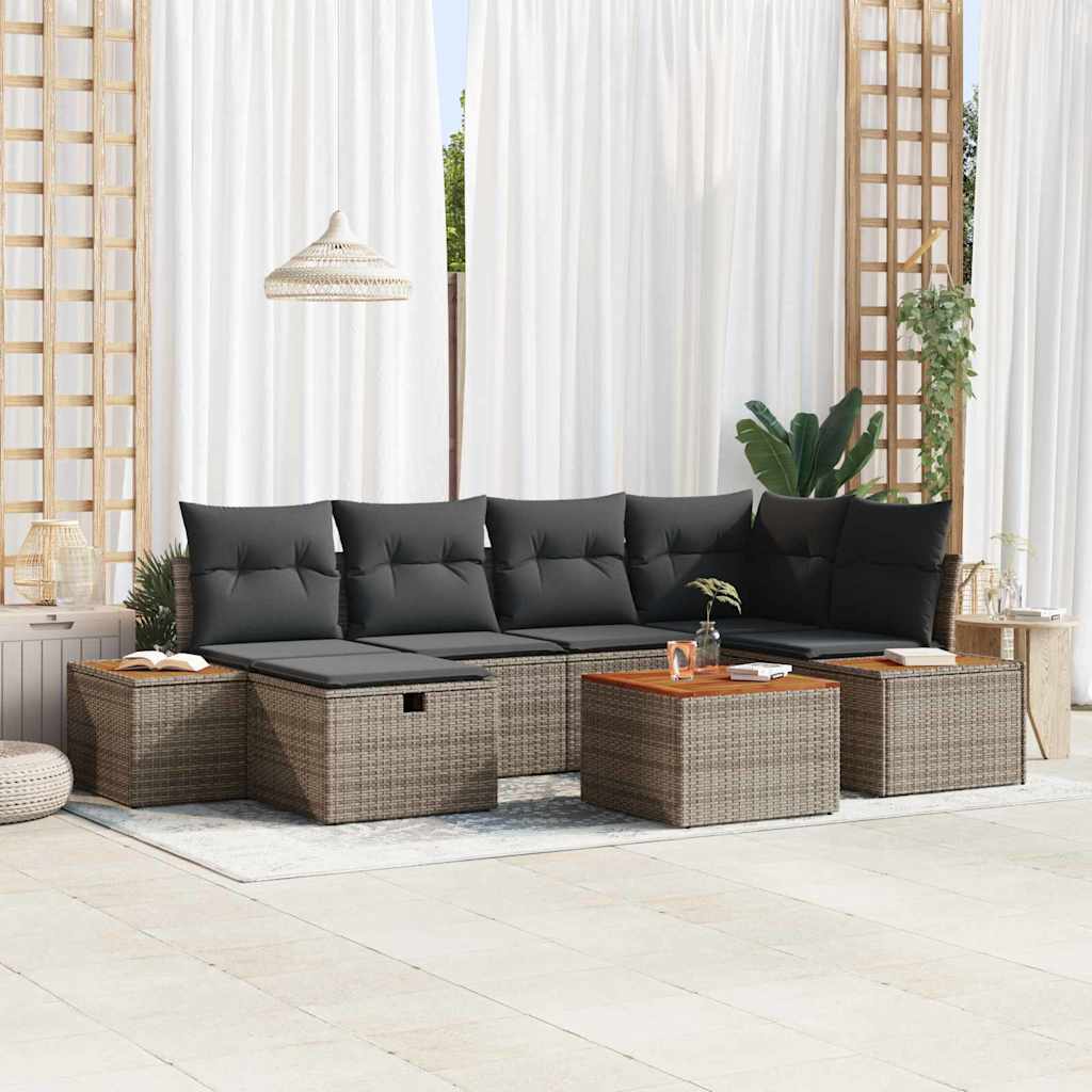 Conjunto de sofás de jardín 7 pcs Gris ratán sintético