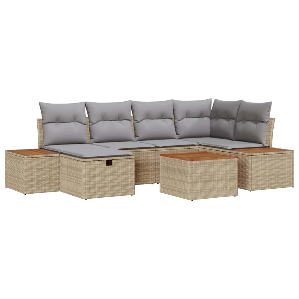 Conjunto de sofás de jardín 7 pcs Beige ratán sintético