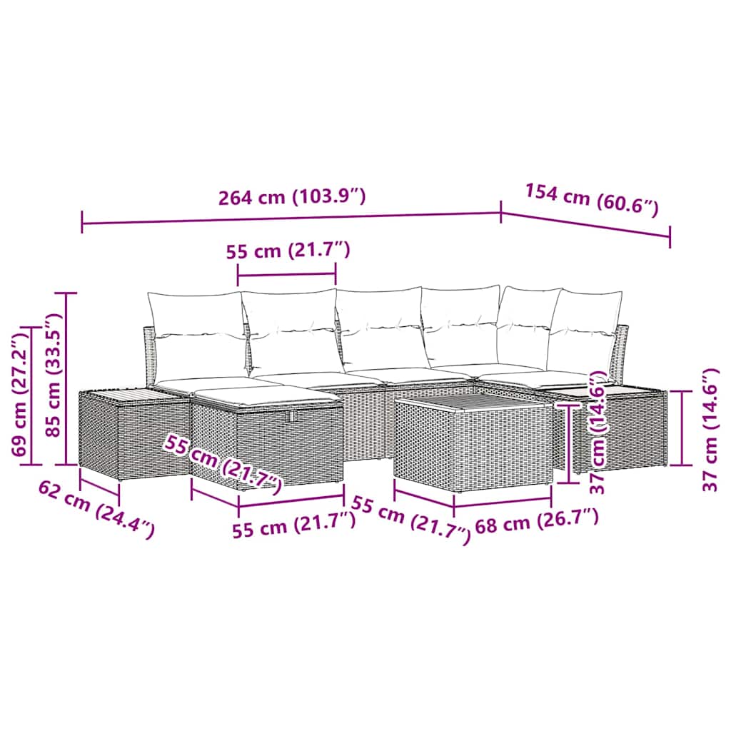Conjunto de sofás de jardín 7 pcs Beige ratán sintético