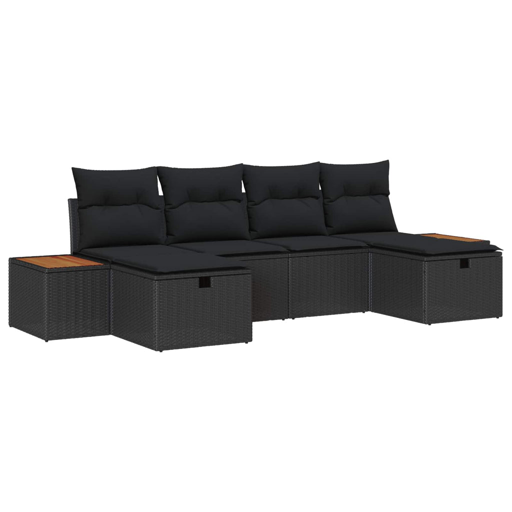 Conjunto de sofá de jardín 6 pcs Negro ratán sintético