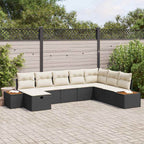 Conjunto de sofás de jardín 8 pcs Negro ratán sintético