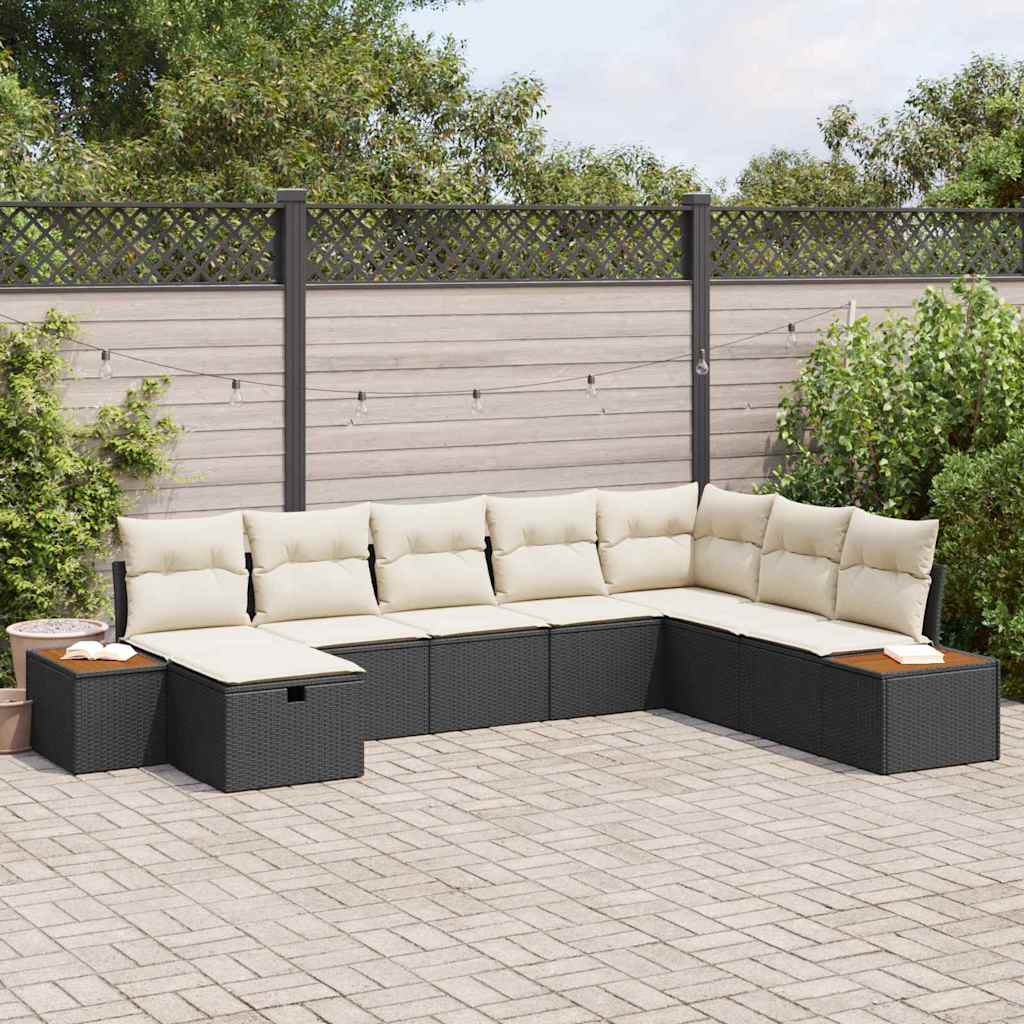 Conjunto de sofás de jardín 8 pcs Negro ratán sintético