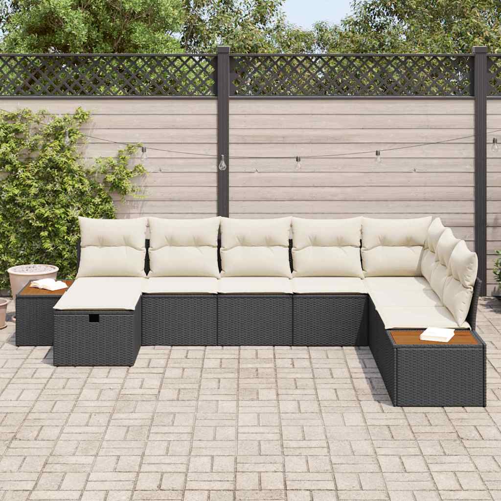 Conjunto de sofás de jardín 8 pcs Negro ratán sintético