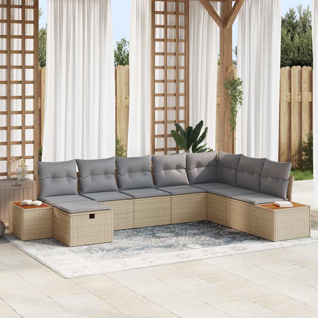 Conjunto de sofás de jardín 9 pcs Beige ratán sintético