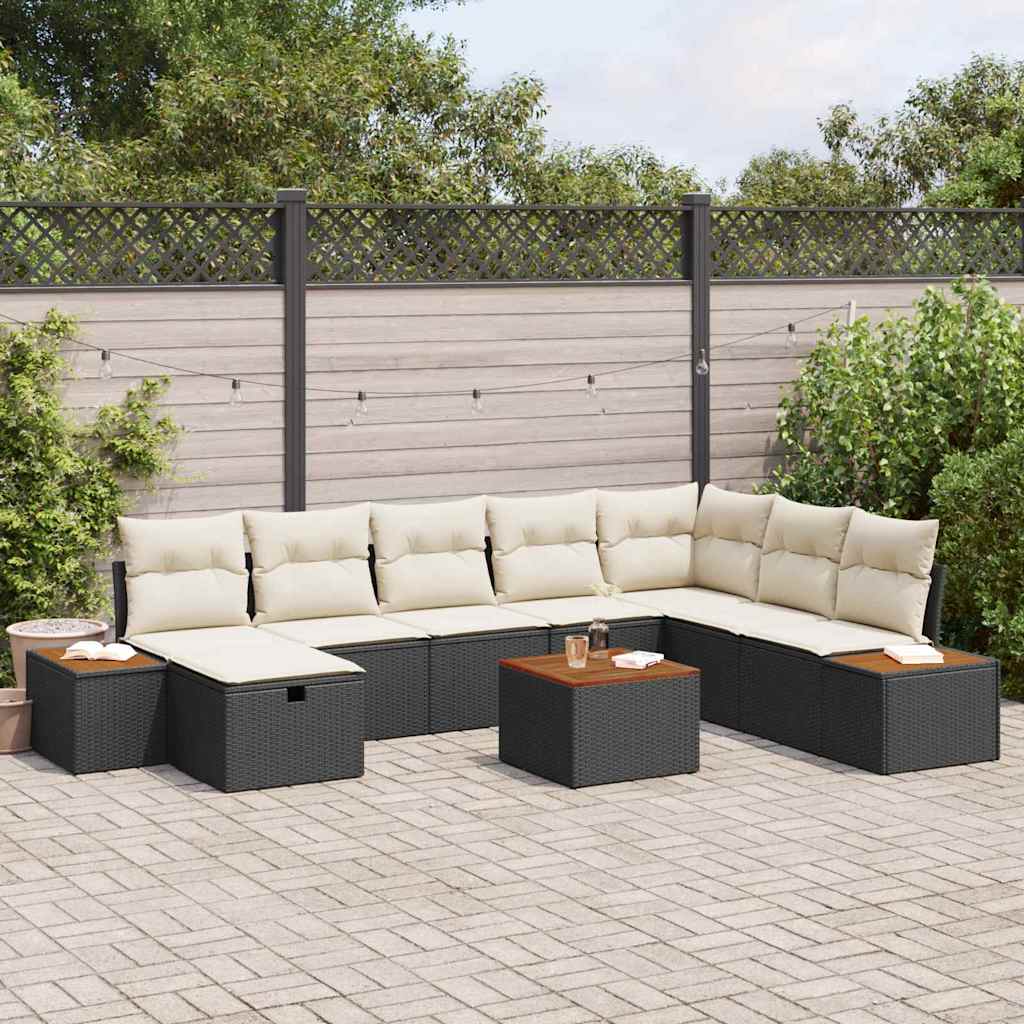 Conjunto de sofás de jardín 9 pcs Negro ratán sintético