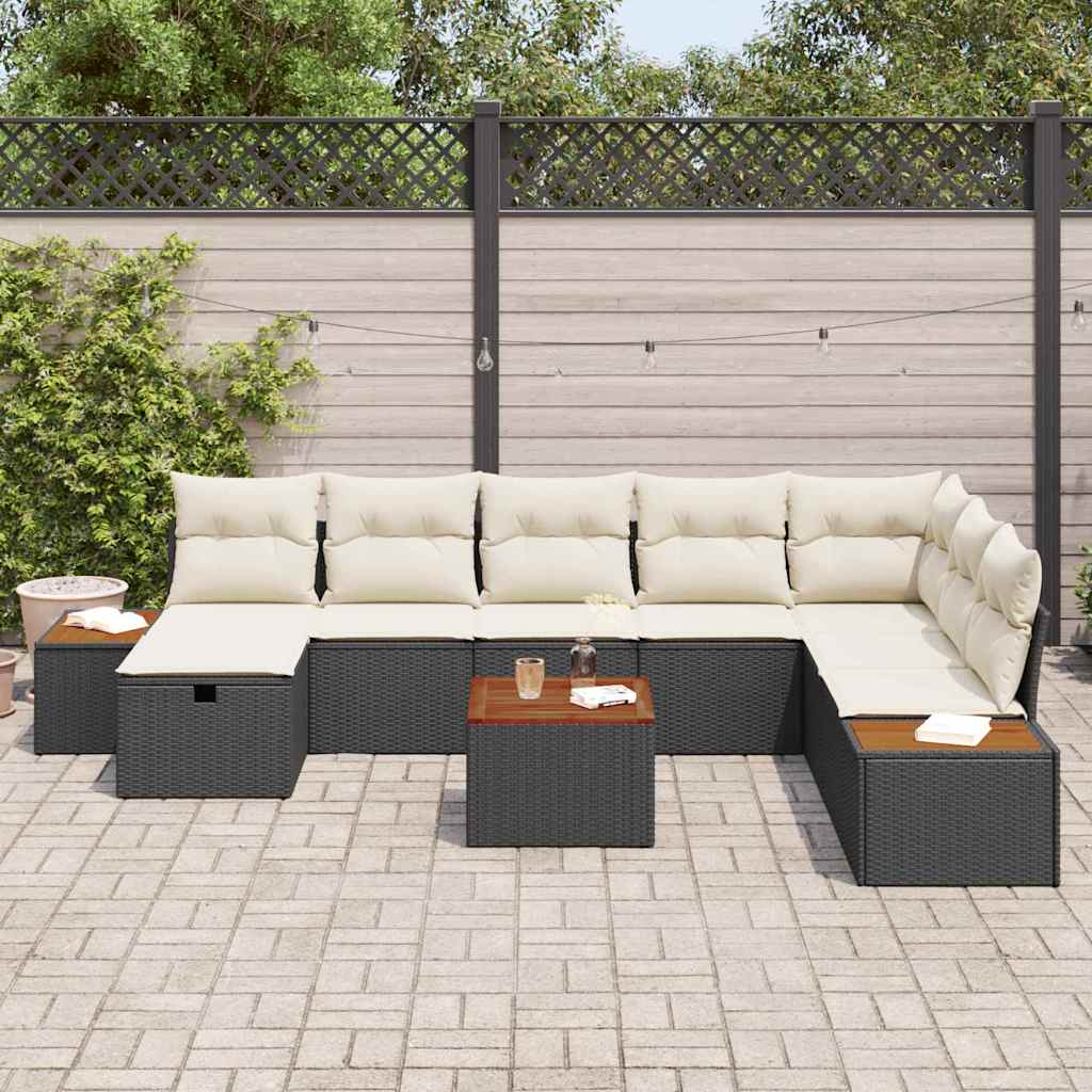 Conjunto de sofás de jardín 9 pcs Negro ratán sintético
