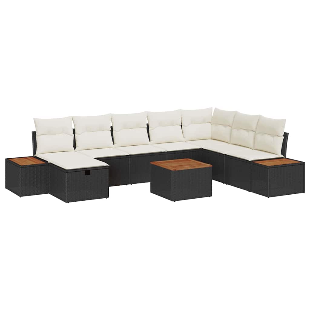 Conjunto de sofás de jardín 9 pcs Negro ratán sintético