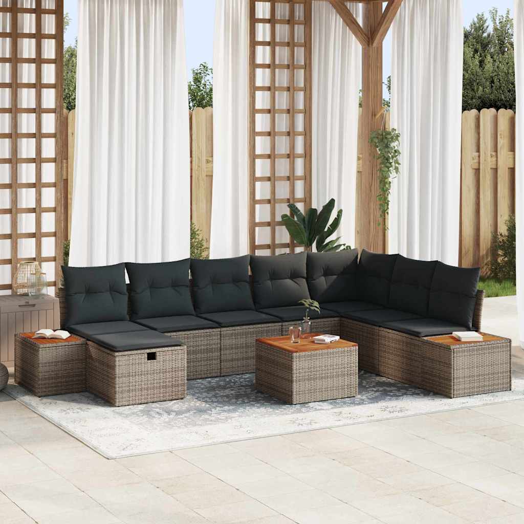 Conjunto de sofás de jardín 9 pcs Gris ratán sintético
