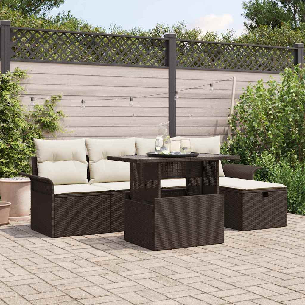Conjunto de sofá de jardim com almofada 6 pcs Bege Polirratan