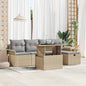 Conjunto de sofá de jardim com almofada 6 pcs Bege Polirratan
