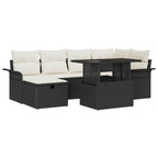 Conjunto de sofás de jardín 7 pcs Negro ratán sintético