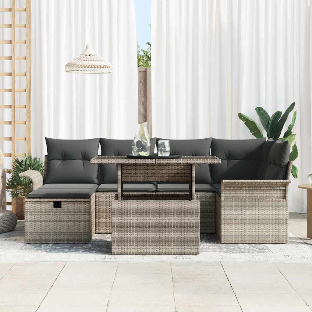 Conjunto de sofás de jardín 7 pcs Gris ratán sintético